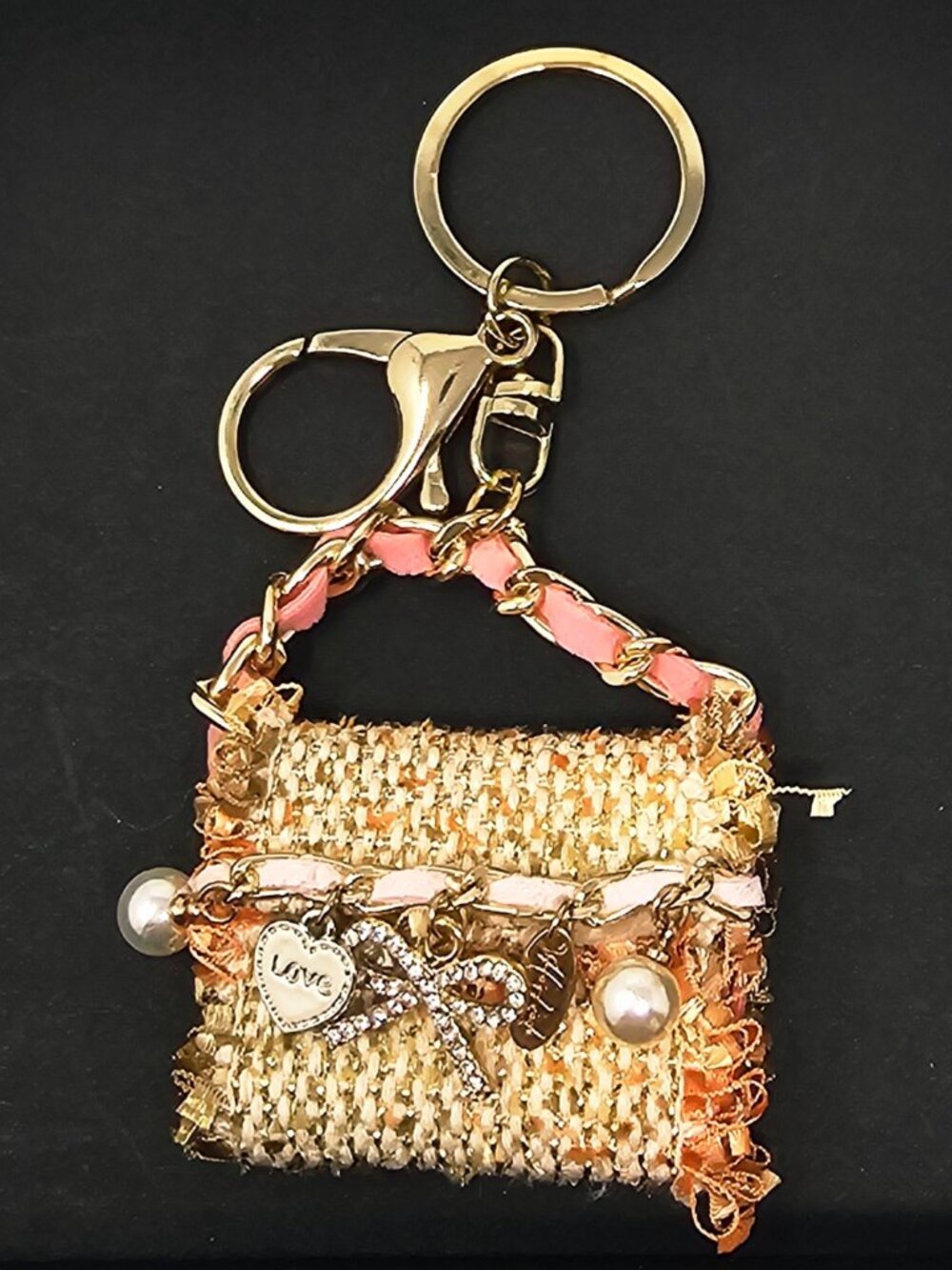 Love Charms Bow Heart Purse Bag Charm Keychain Orange Pink